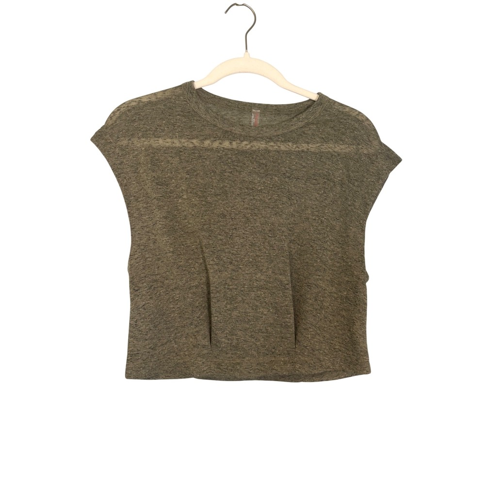 Free People Movement Crop Top Olive Green Linen Blend Pleated Back Cutout XS